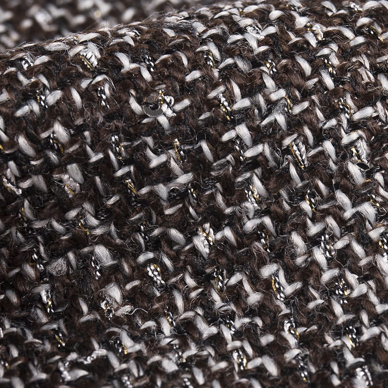 Tecido Chanel Tweed Lantejoulas Metálicas Marrom Preto 3527