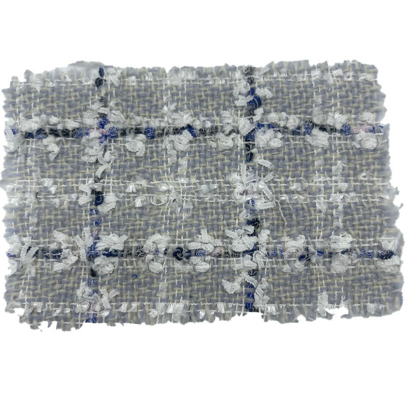 Tecidos de tweed xadrez branco cinza azul com padrão de borboleta para casacos 23510