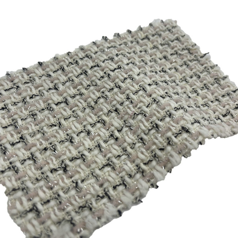 Tecidos de tweed metálico xadrez rosa claro para vestido 23523